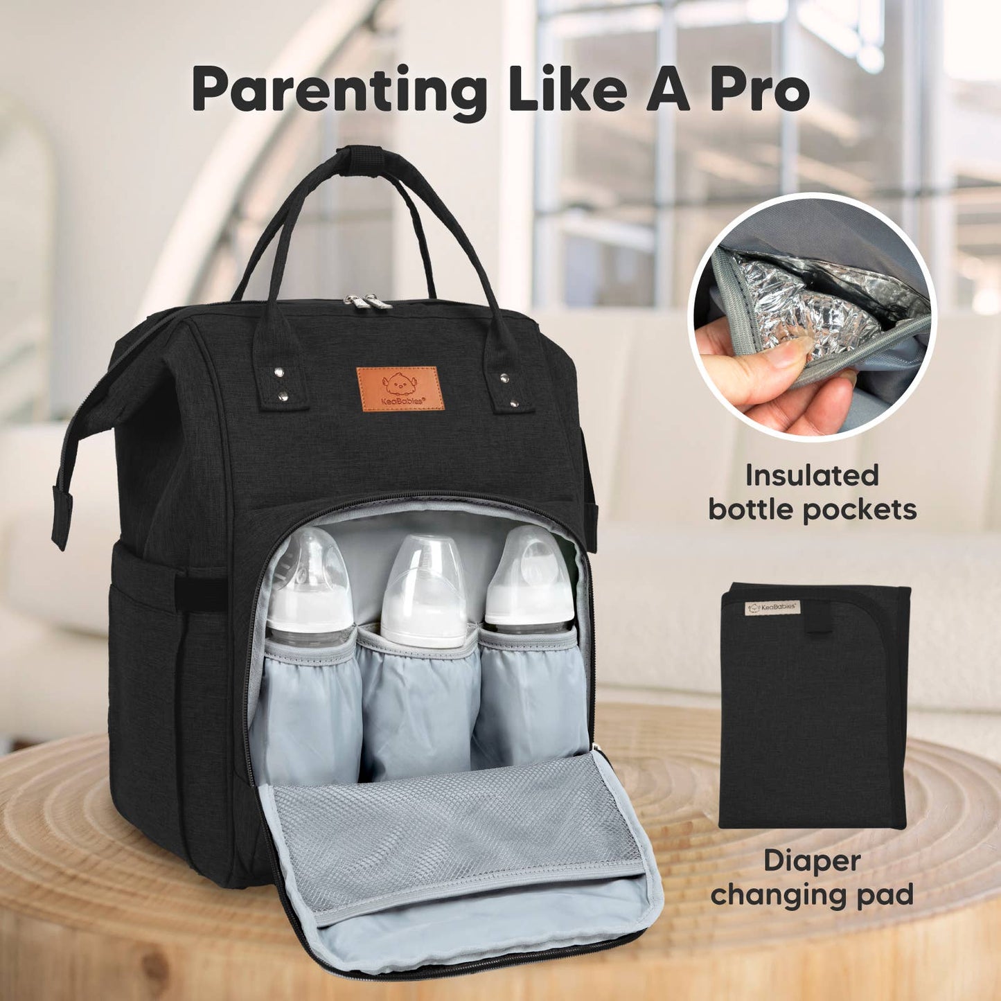 Original Diaper Bag Backpack, Baby Bags with Changing Pad: Trendy Black