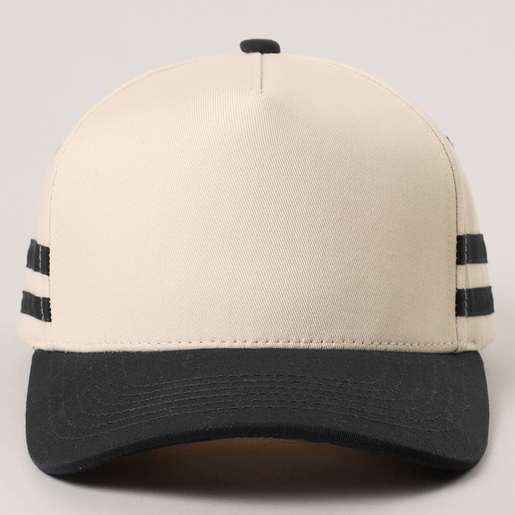 Two Tone Canvas Cotton Two Stripes Trucker Hat : GRN / One Size