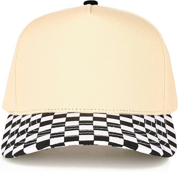 Two Tone Vintage Snapback Hat - Black Checker/Beige