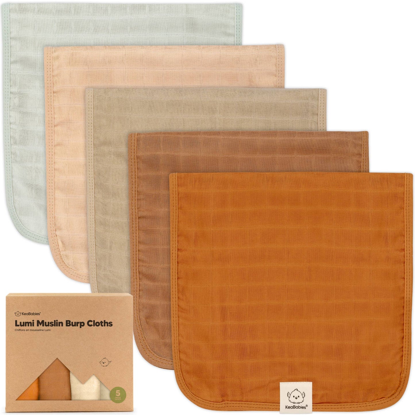 KeaBabies 5pk Lumi Muslin Burp Cloths for Baby Boys, Girls: Spice