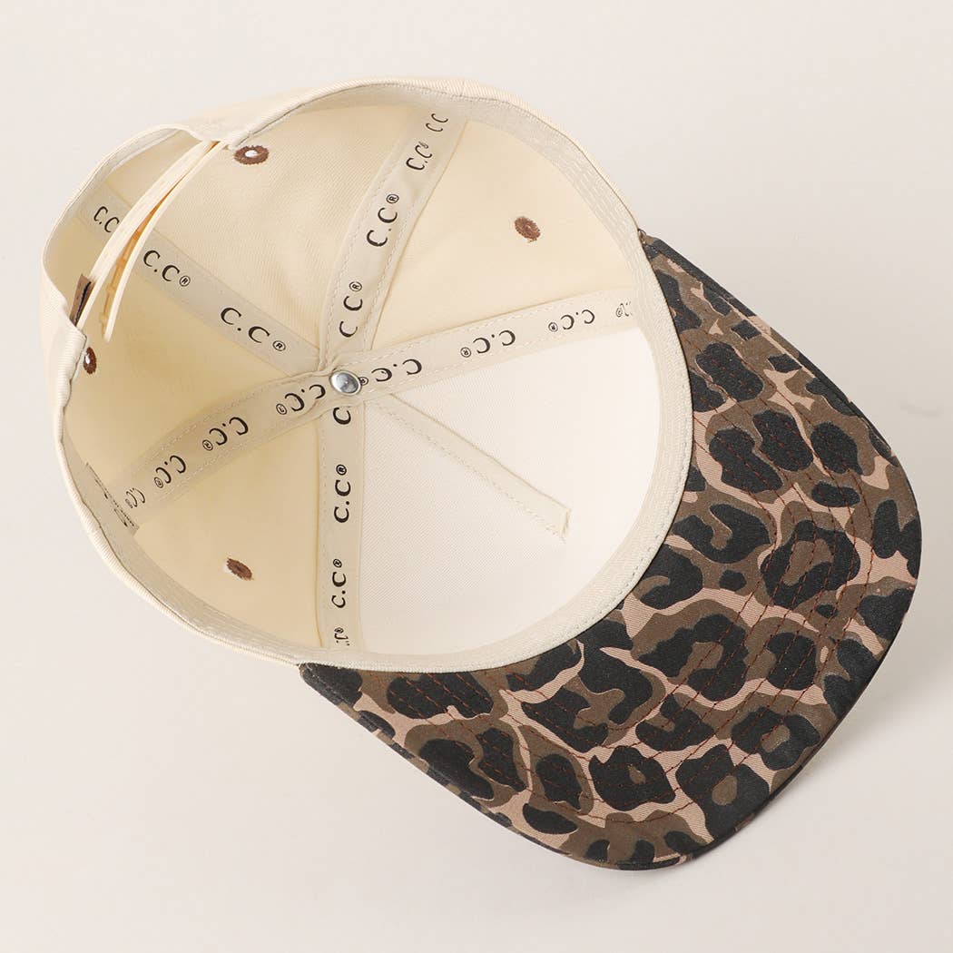 Two Tone Leopard Printed Canvas Trucker Hat: LEOPARD / One Size