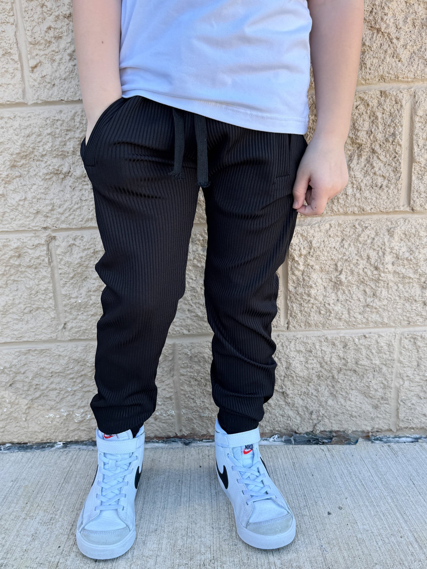 Black Ribbed Joggers