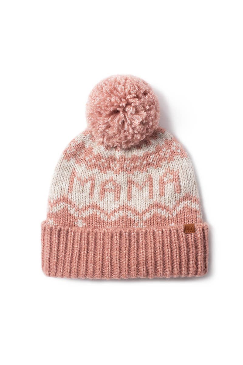 MAMA Jacquard Knit Pom Beanie : Dusty Blue