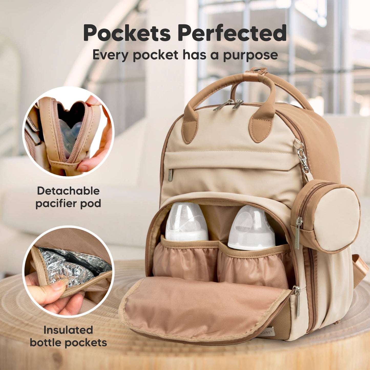 Play Diaper Bag Backpack, Baby Bag with Changing Pad: Latte
