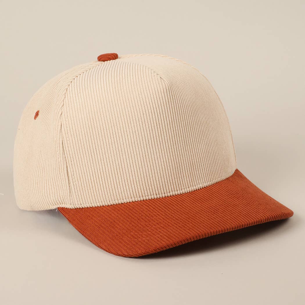 Plain Two Tone Corduroy 5 Panel Trucker Hat: BLACK / ONE SIZE