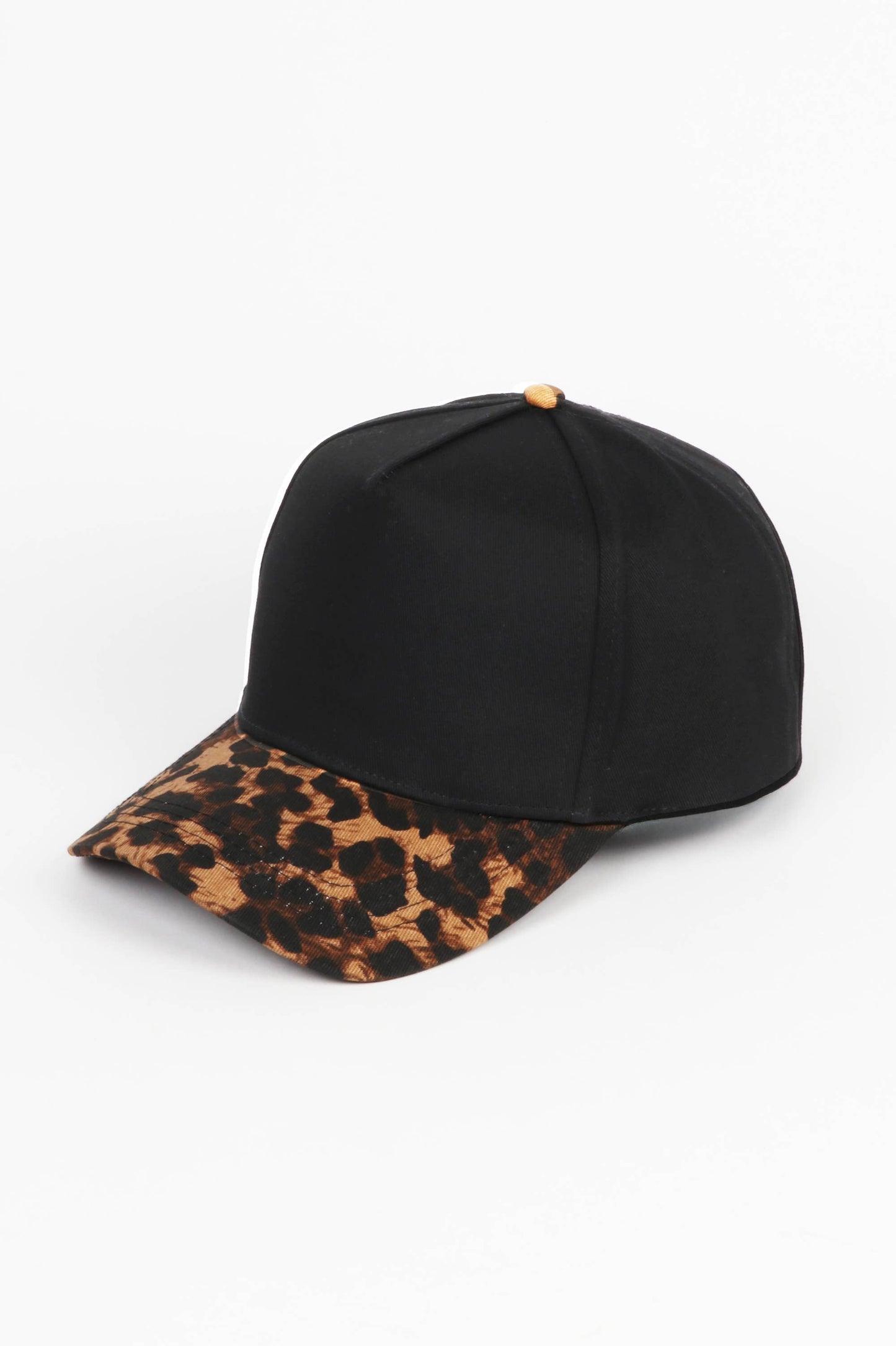 Leopard Print Brim 5 Panel Baseball Hat: Black