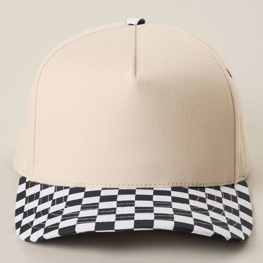 CHECKERBOARD Brim Two-Tone Trucker Hat: BLK / ONE SIZE