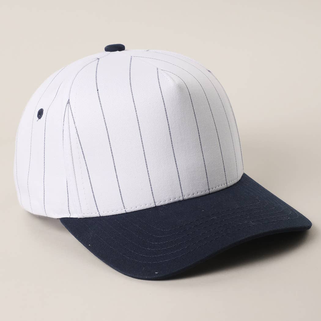 White Two-Tone Canvas Trucker Hat with Pinstripes: BLK-WHT / One Size