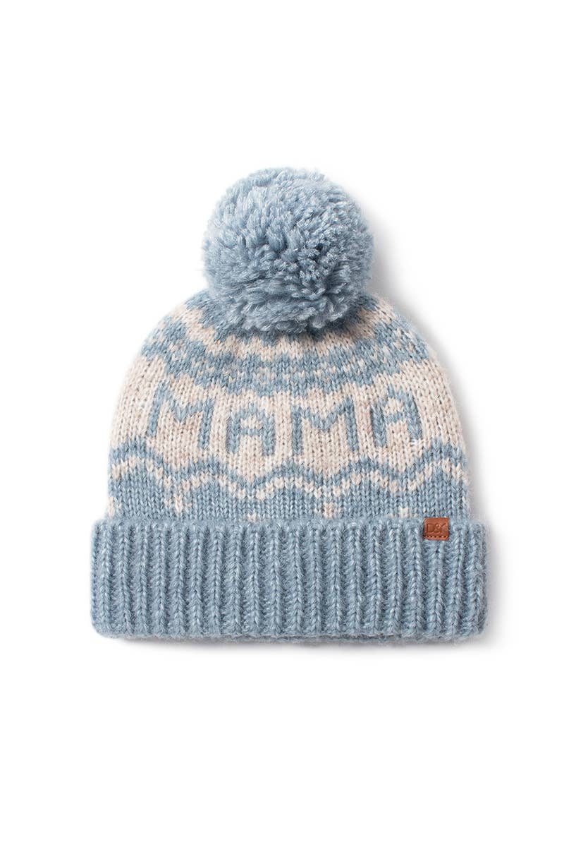 MAMA Jacquard Knit Pom Beanie : Dusty Pink