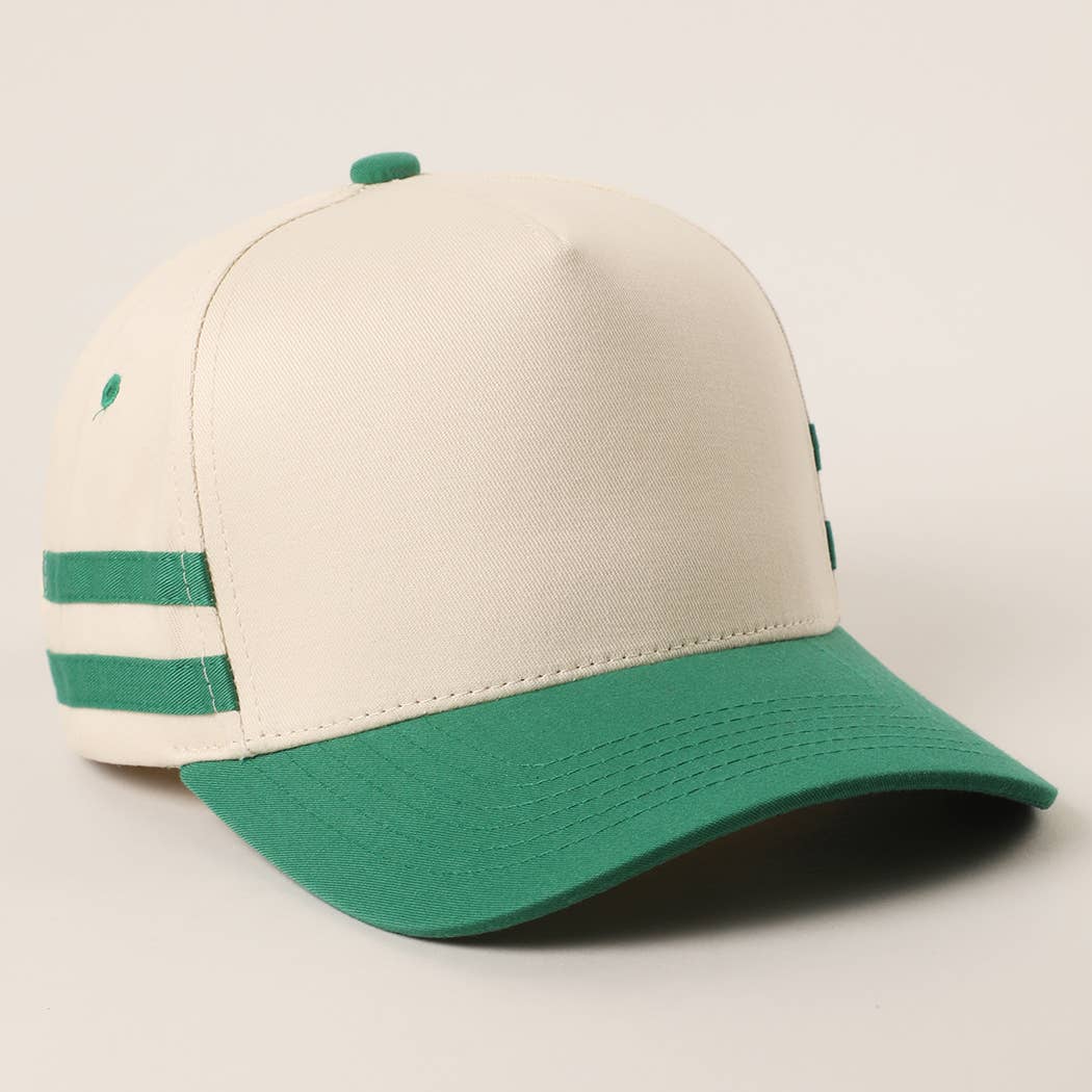 Two Tone Canvas Cotton Two Stripes Trucker Hat : RED / One Size