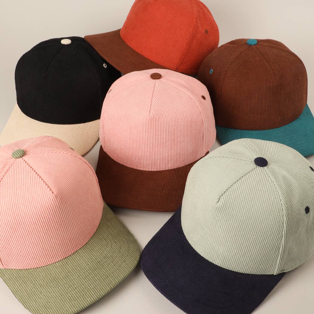 Plain Two Tone Corduroy 5 Panel Trucker Hat: RED / ONE SIZE