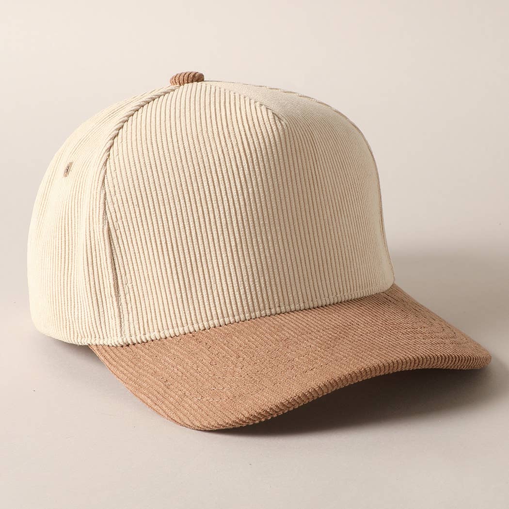 Plain Two Tone Corduroy 5 Panel Trucker Hat: BROWN / ONE SIZE