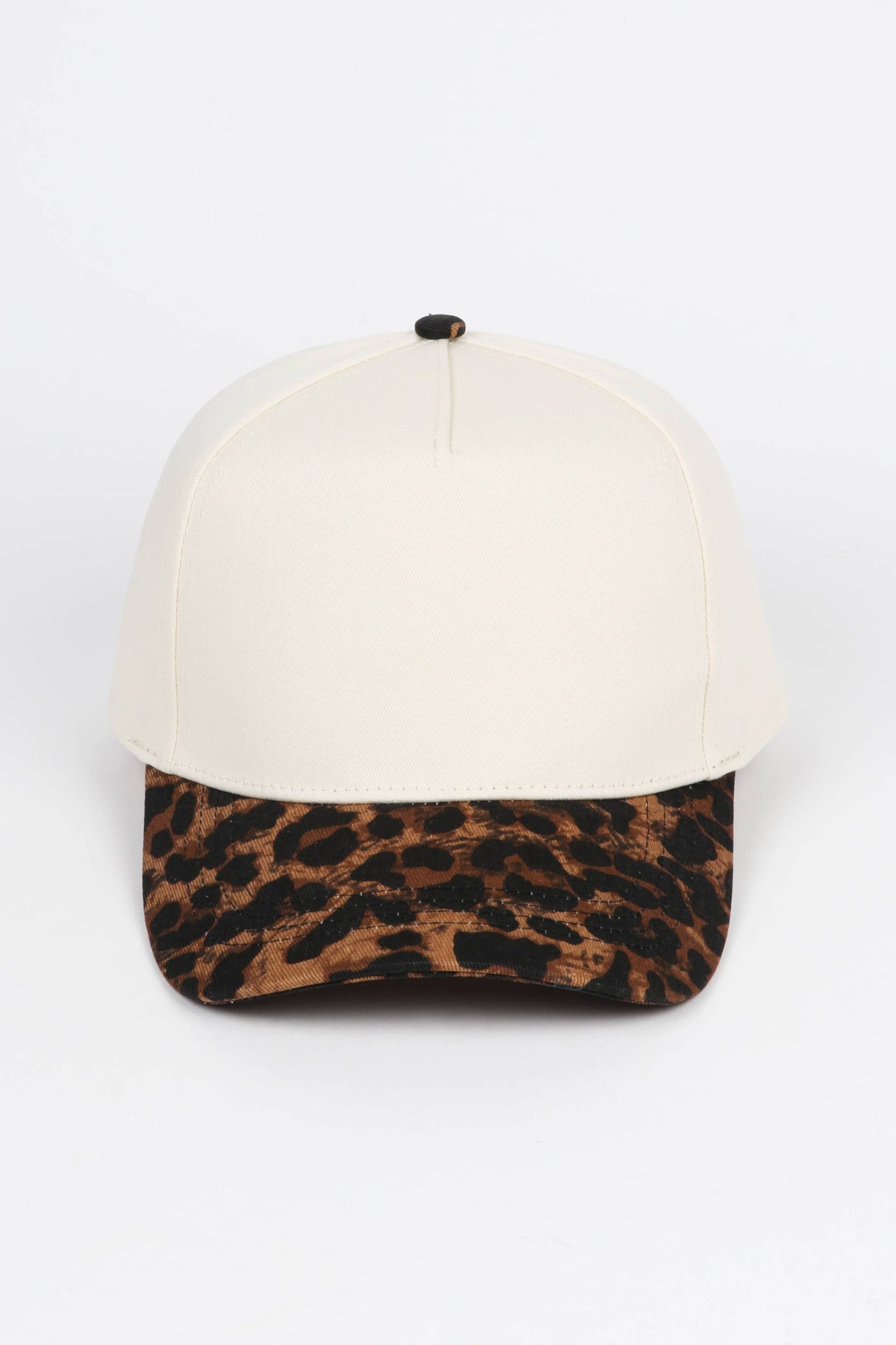 Leopard Print Brim 5 Panel Baseball Hat: Black