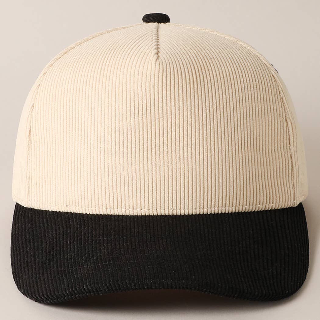 Plain Two Tone Corduroy 5 Panel Trucker Hat: BROWN / ONE SIZE