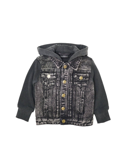 Washed Hooded Denim Jacket - Black: 6-12M