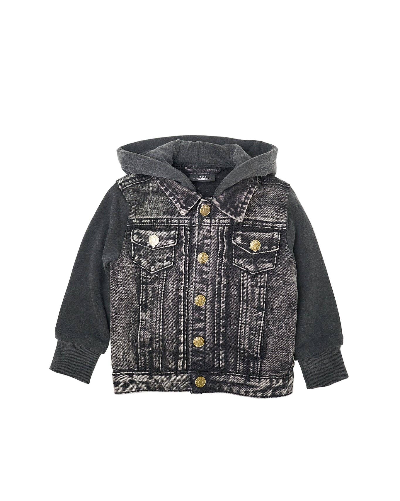 Washed Hooded Denim Jacket - Black: 5-6T