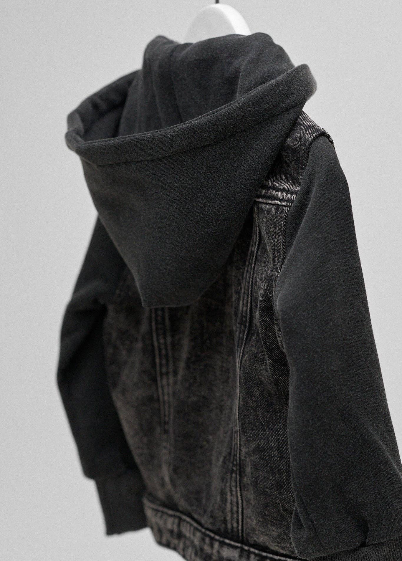 Washed Hooded Denim Jacket - Black: 6-12M
