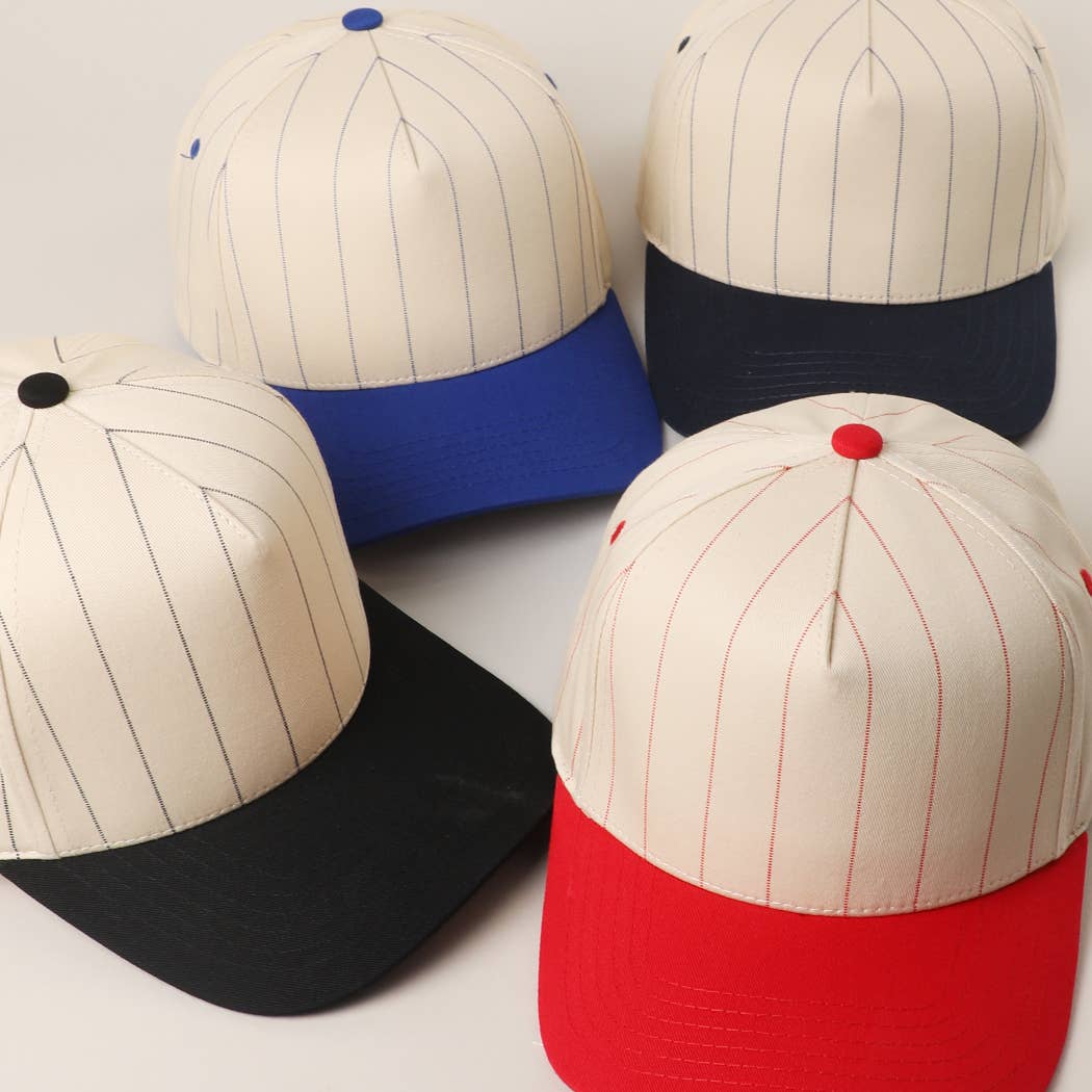 Two-Tone Pinstripe Canvas Trucker Hat: BLK / One Size