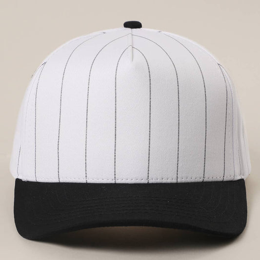 White Two-Tone Canvas Trucker Hat with Pinstripes: BLK-WHT / One Size