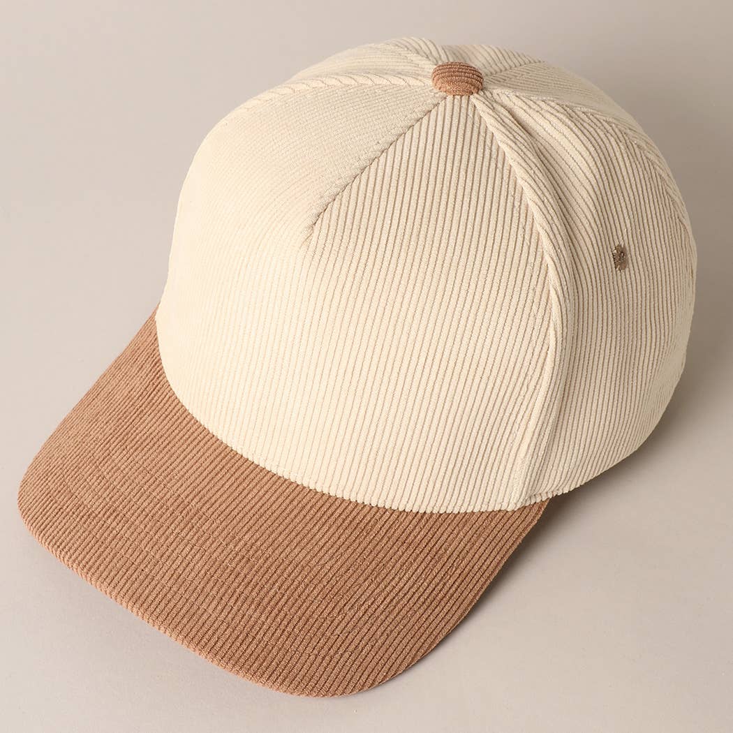 Plain Two Tone Corduroy 5 Panel Trucker Hat: RED / ONE SIZE