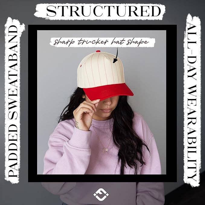 Two Tone Vintage Snapback Hat - Pinstripe - Red/Beige