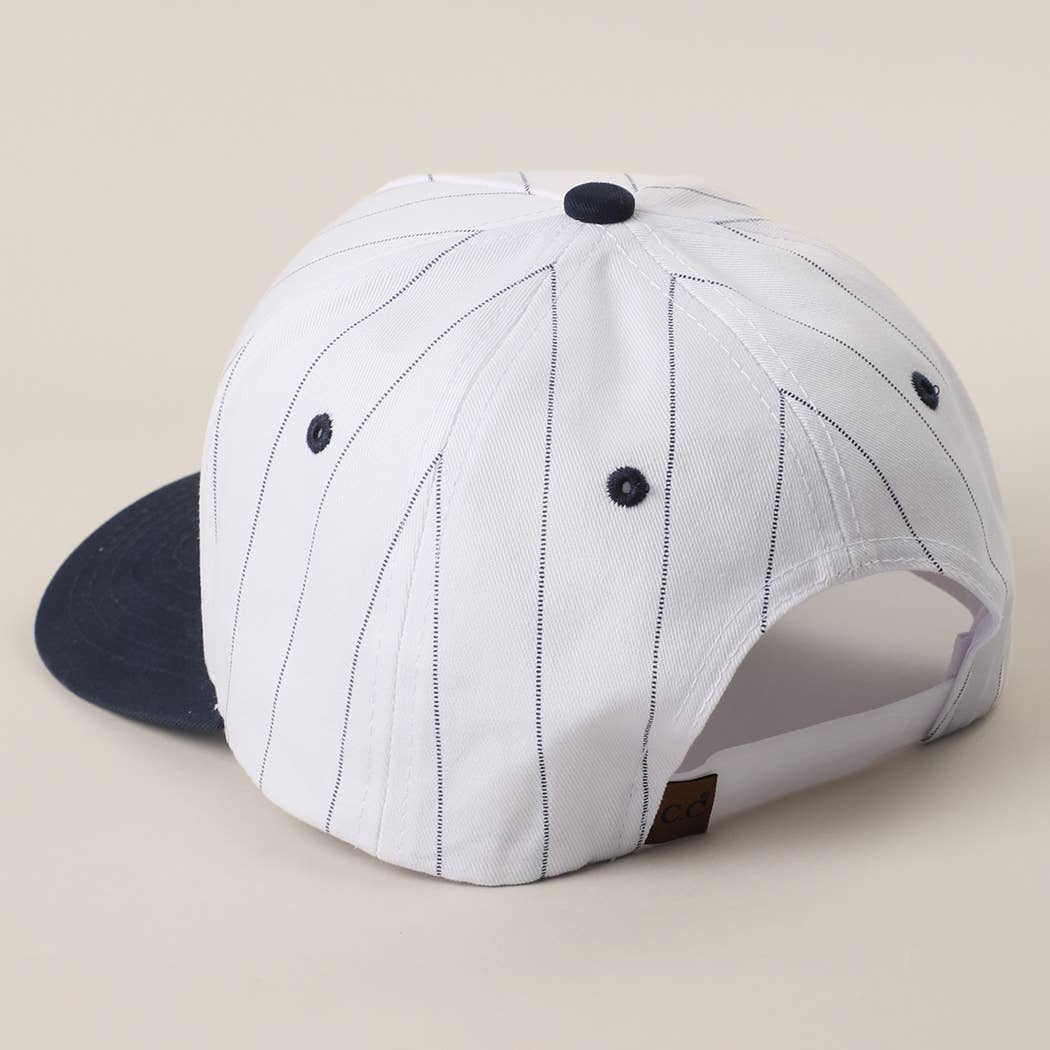 White Two-Tone Canvas Trucker Hat with Pinstripes: BLK-WHT / One Size