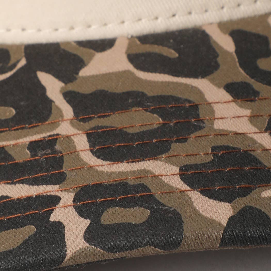 Two Tone Leopard Printed Canvas Trucker Hat: LEOPARD / One Size