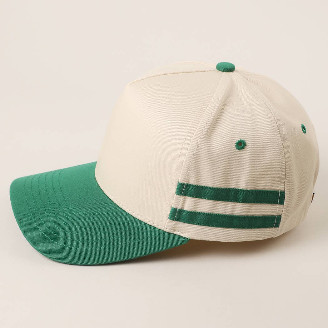 Two Tone Canvas Cotton Two Stripes Trucker Hat : RED / One Size