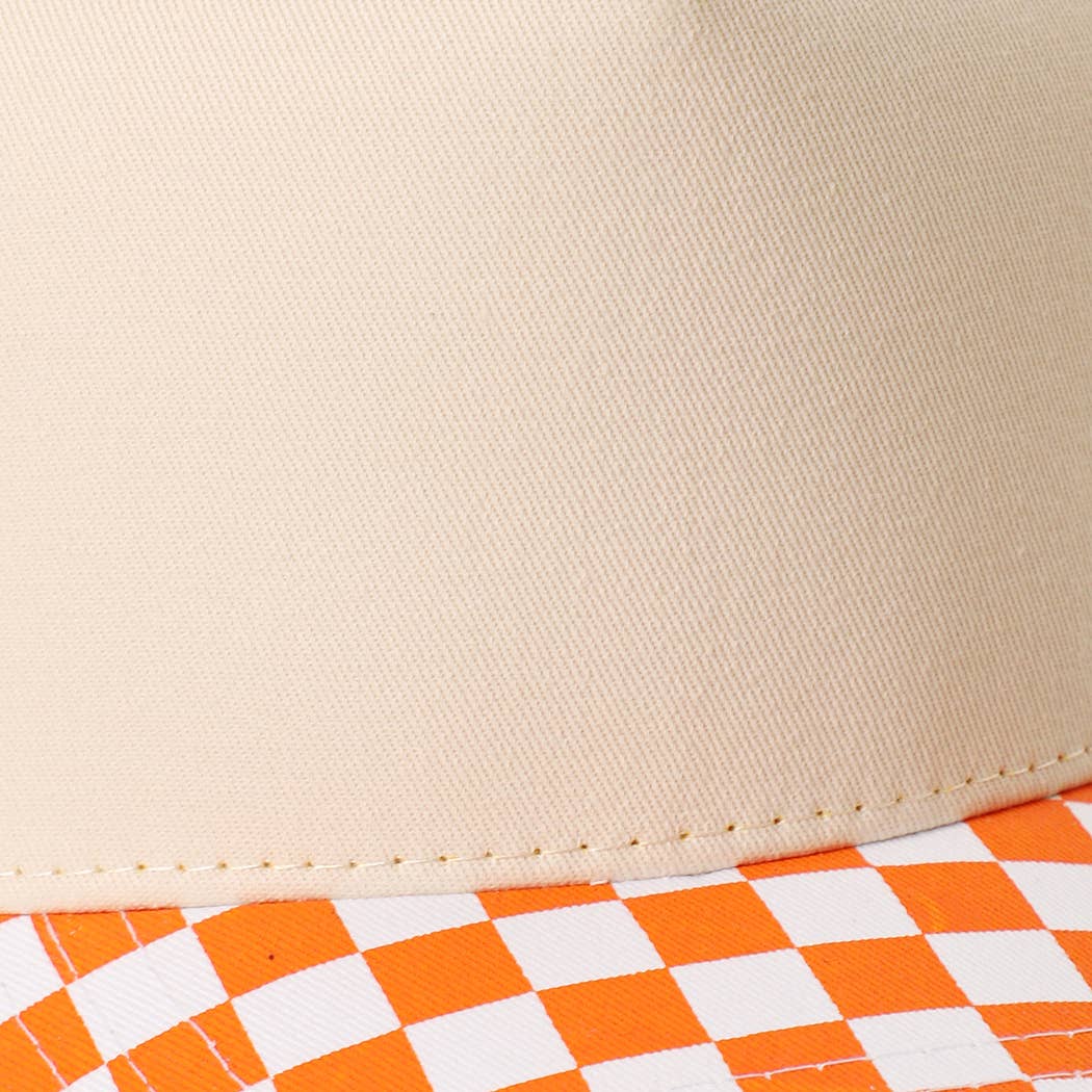 CHECKERBOARD Brim Two-Tone Trucker Hat: RED / ONE SIZE