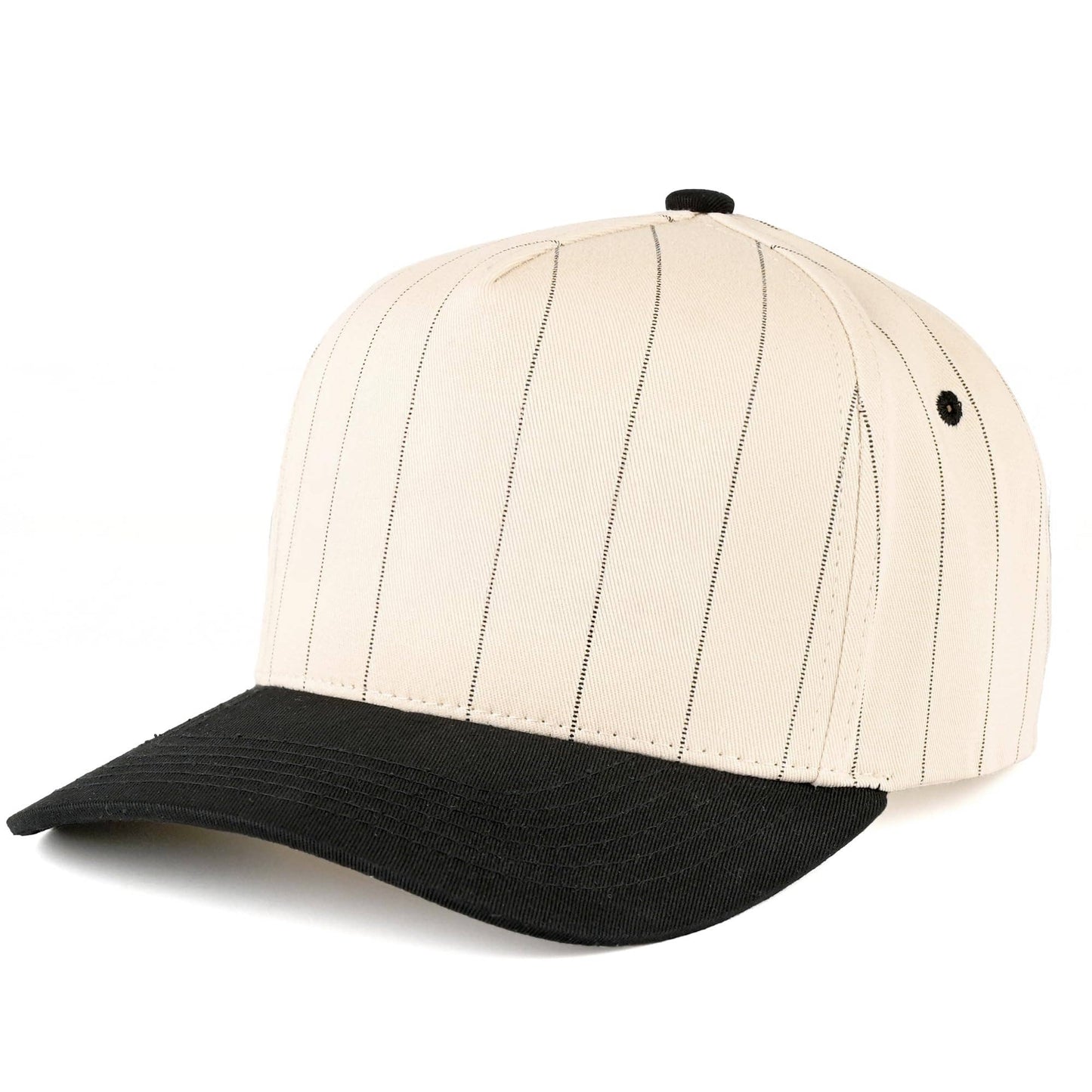 Two Tone Vintage Snapback Hat - Pinstripe - Black/Beige