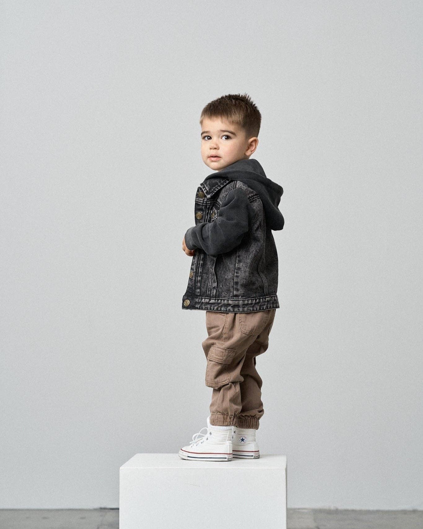 Washed Hooded Denim Jacket - Black: 18-24M