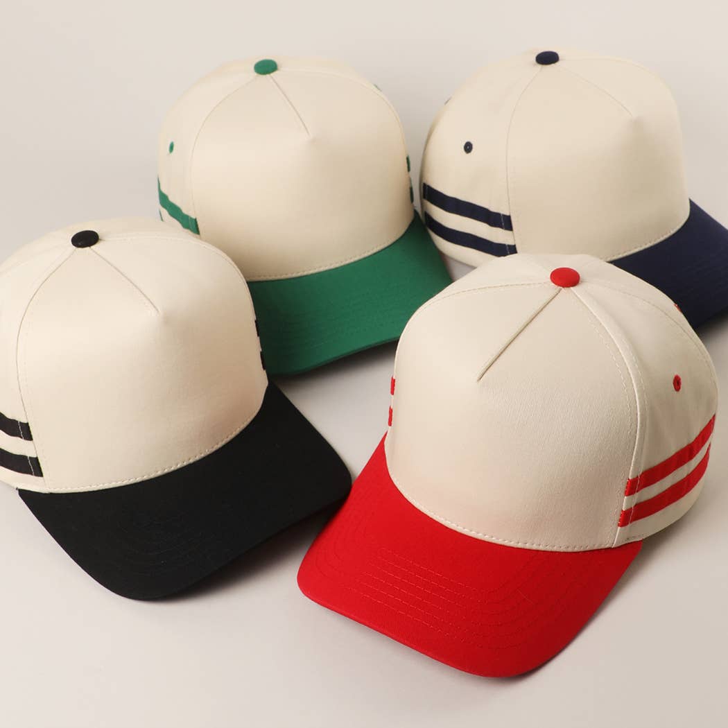 Two Tone Canvas Cotton Two Stripes Trucker Hat : GRN / One Size