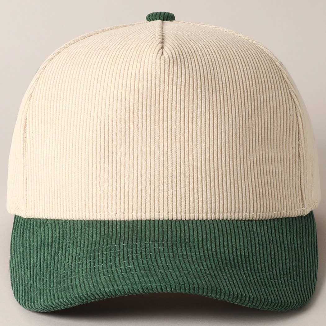 Plain Two Tone Corduroy 5 Panel Trucker Hat: BLACK / ONE SIZE