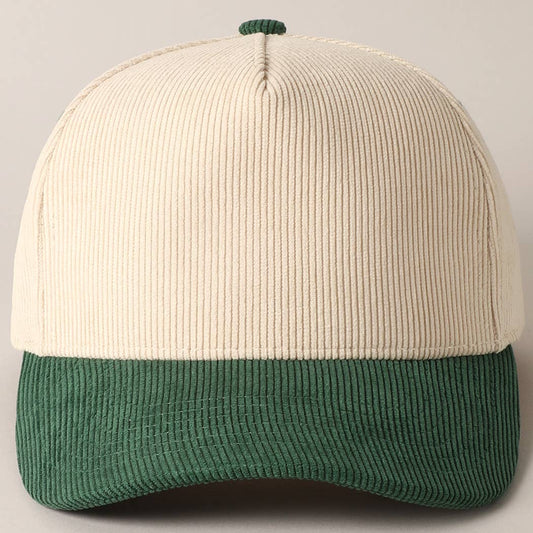 Plain Two Tone Corduroy 5 Panel Trucker Hat: GREEN / ONE SIZE
