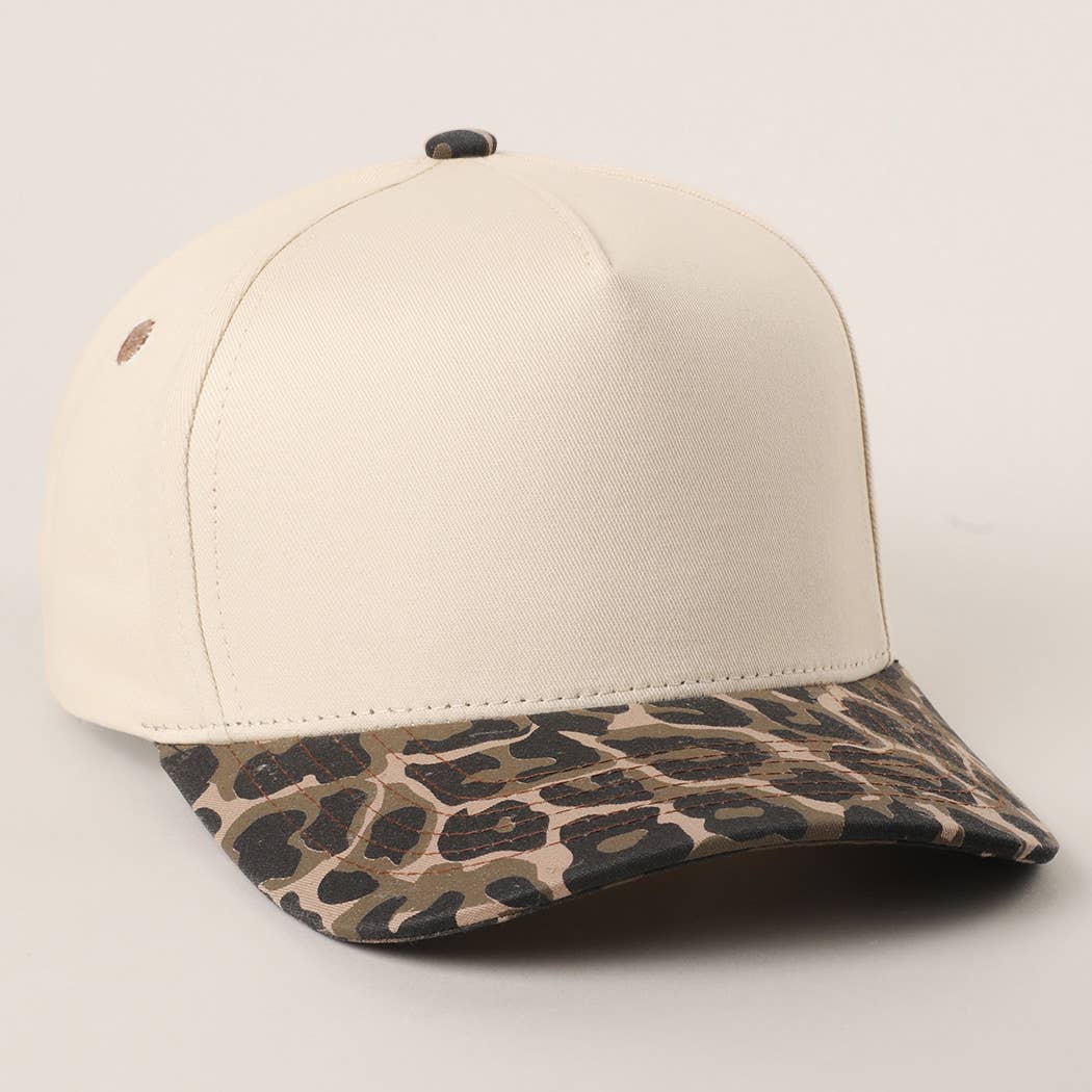Two Tone Leopard Printed Canvas Trucker Hat: LEOPARD / One Size
