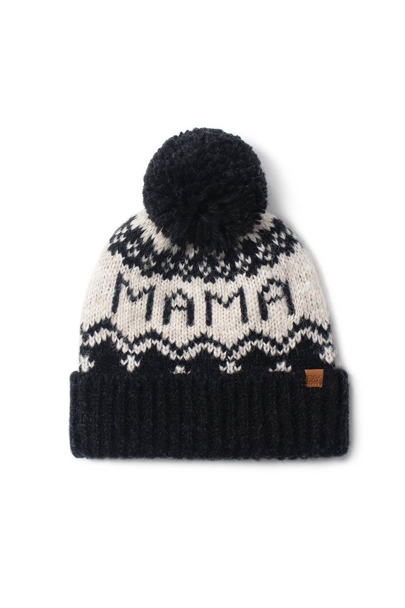 MAMA Jacquard Knit Pom Beanie : Dusty Blue