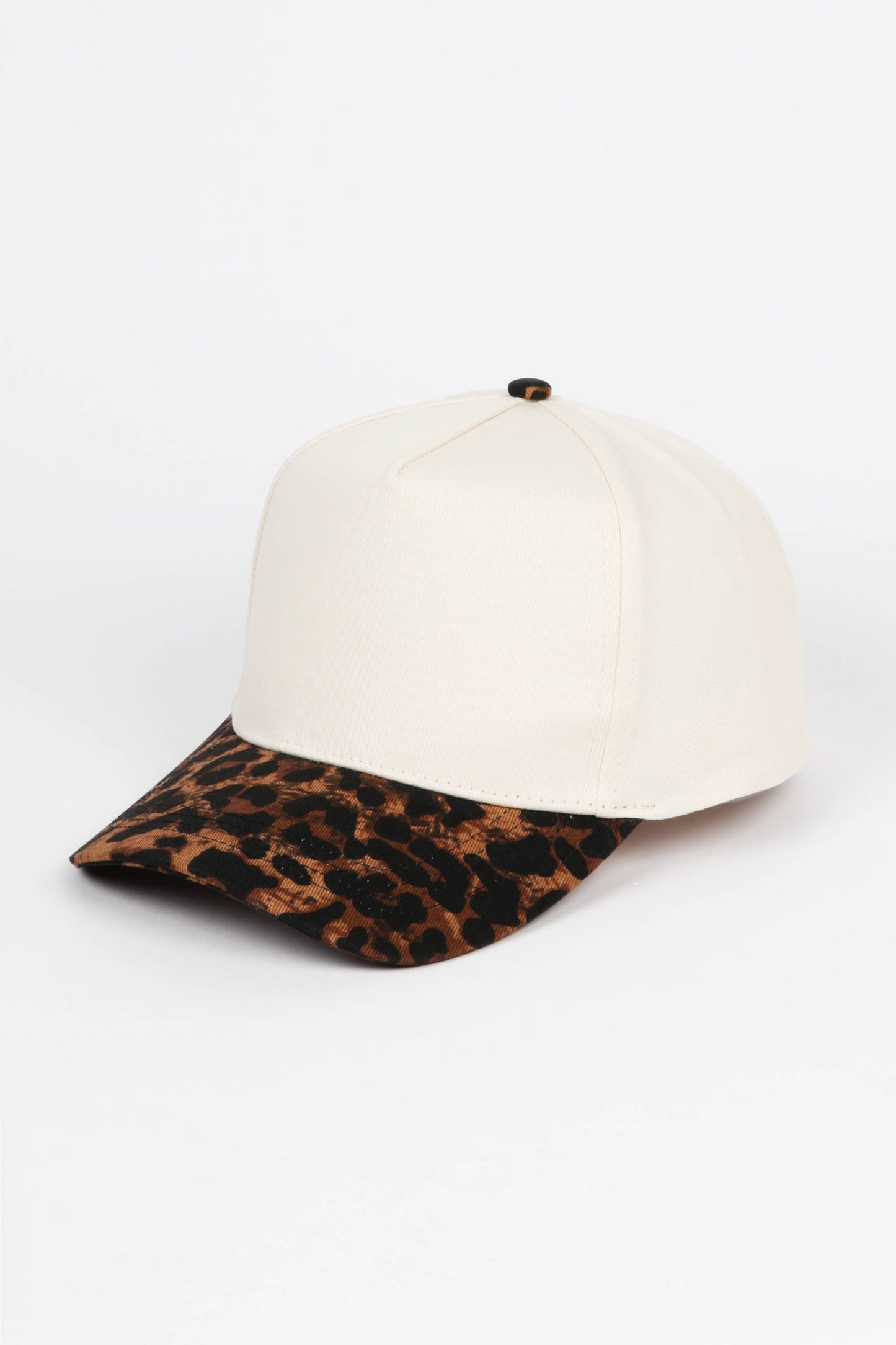 Leopard Print Brim 5 Panel Baseball Hat: Black