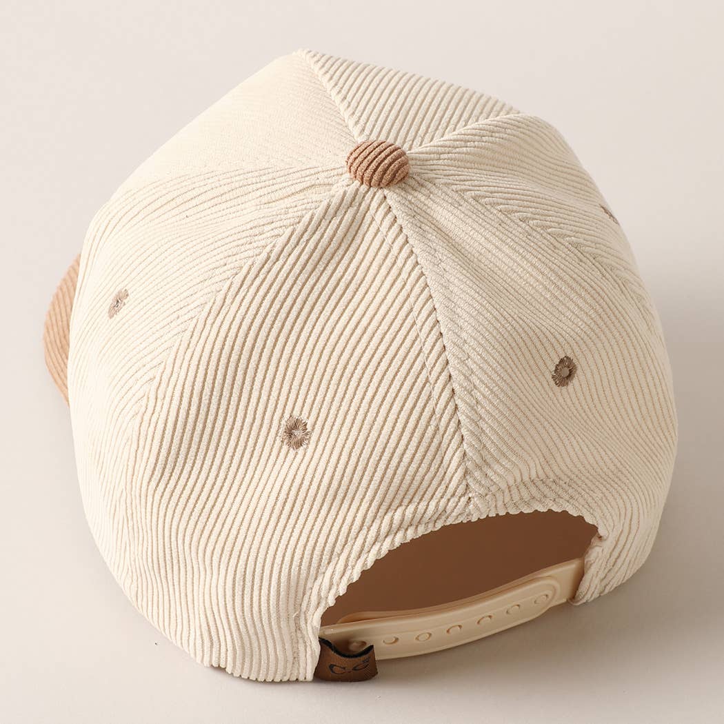 Plain Two Tone Corduroy 5 Panel Trucker Hat: BLACK / ONE SIZE
