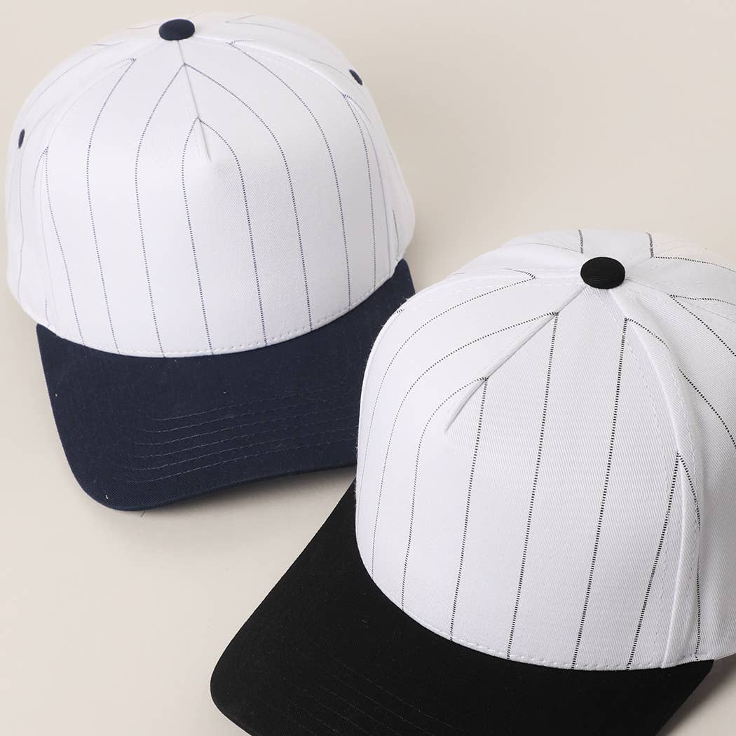 White Two-Tone Canvas Trucker Hat with Pinstripes: BLK-WHT / One Size