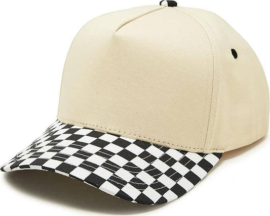 Two Tone Vintage Snapback Hat - Black Checker/Beige