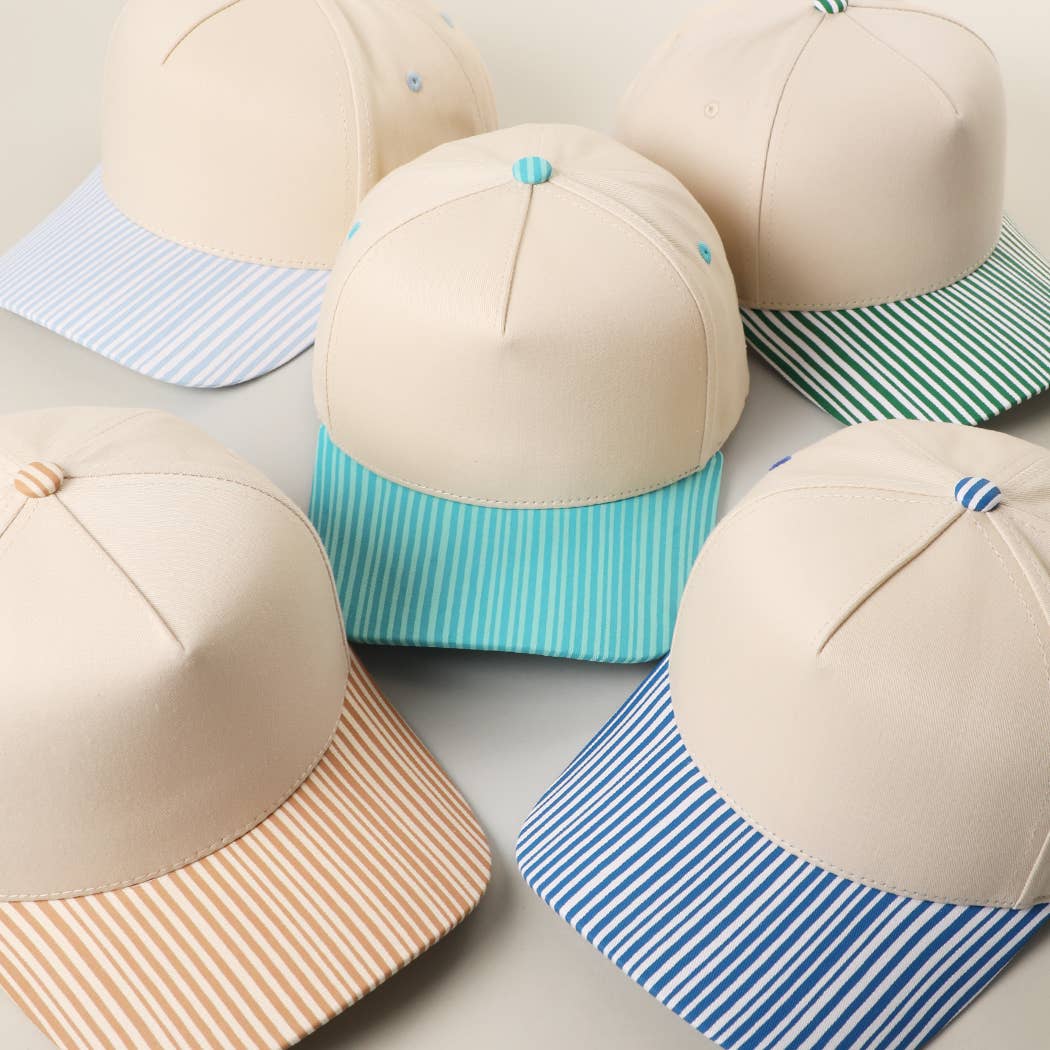 STRIPED BILL TRUCKER HAT : MINT / ONE SIZE