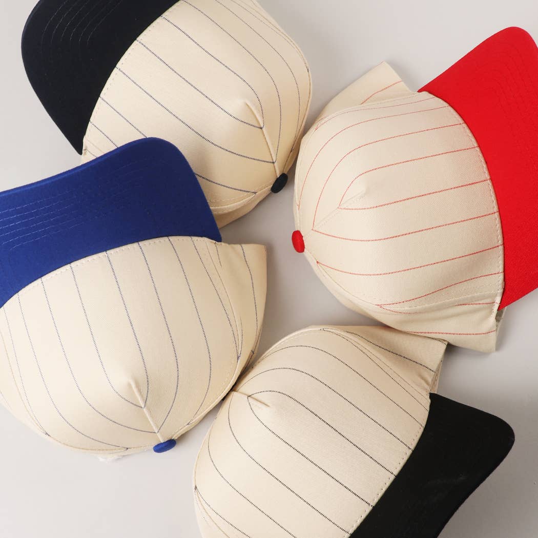 Two-Tone Pinstripe Canvas Trucker Hat: BLK / One Size