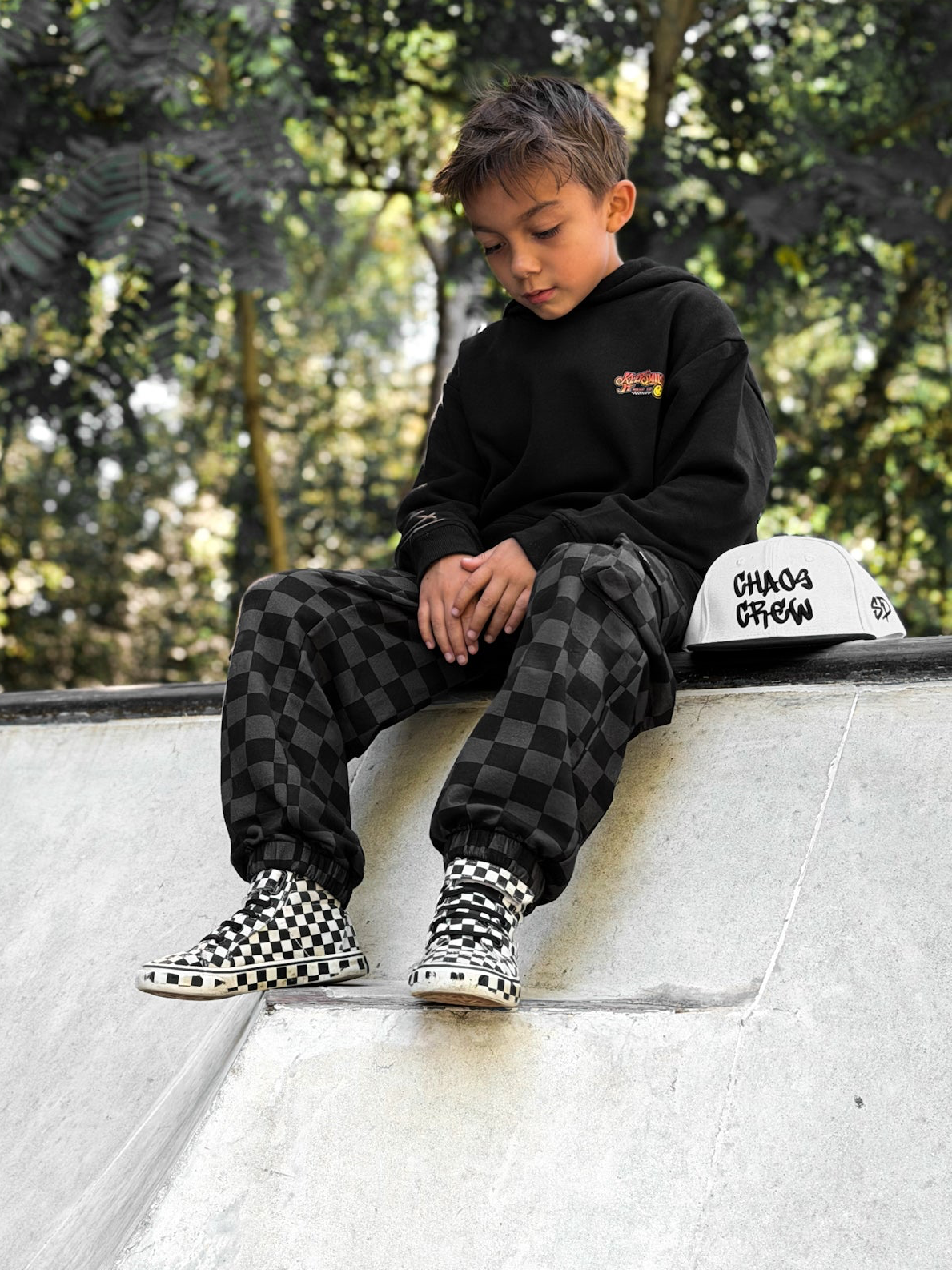BLACK & GRAY CHECKERED • CARGO SWEATPANTS: