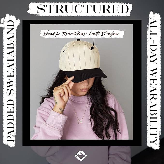 Two Tone Vintage Snapback Hat - Pinstripe - Black/Beige