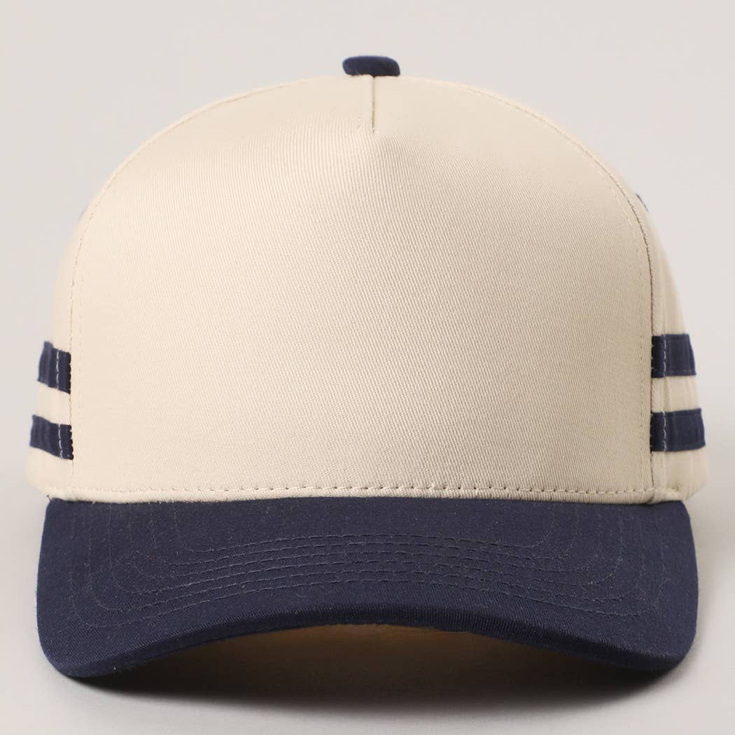 Two Tone Canvas Cotton Two Stripes Trucker Hat : GRN / One Size