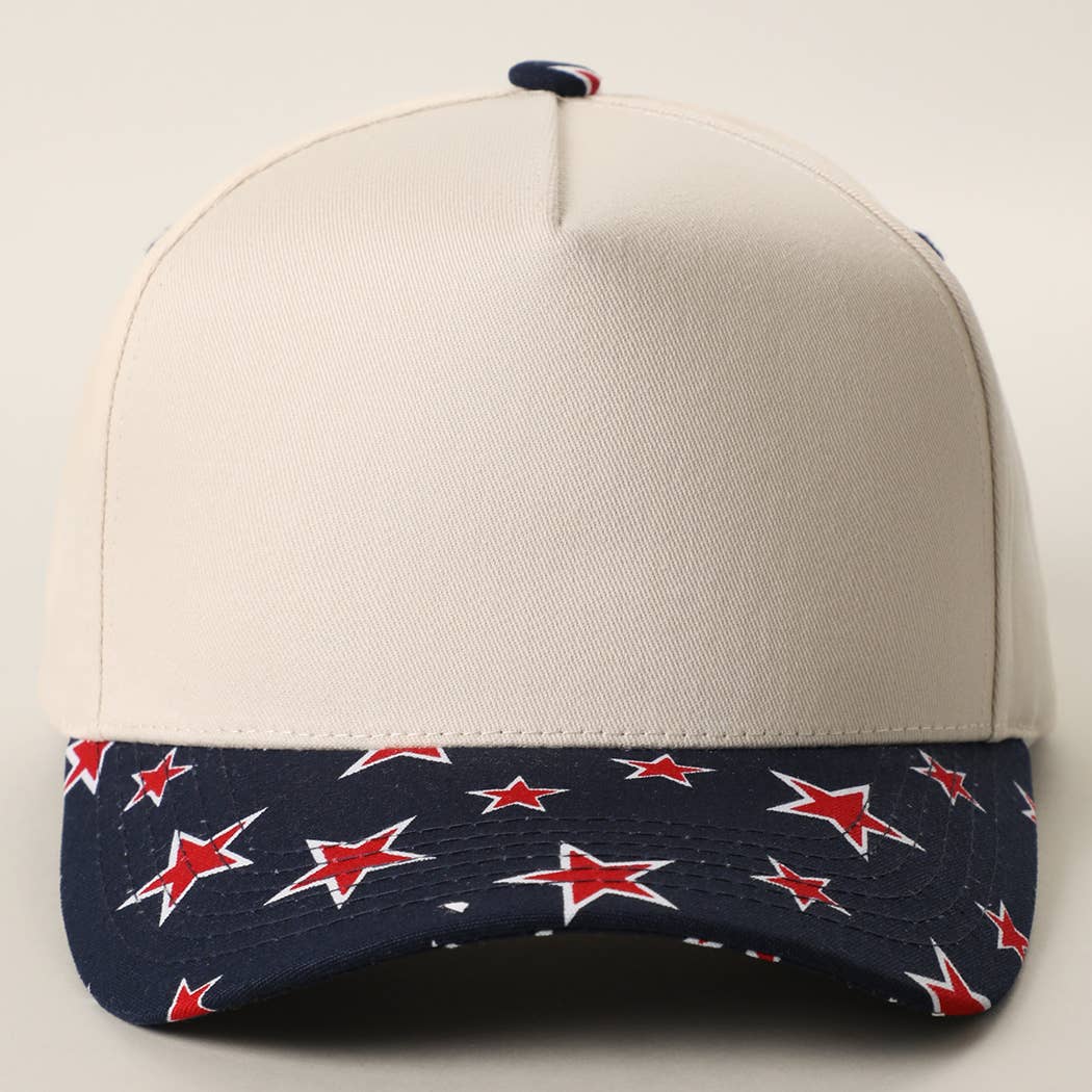 Star Print Brim 5 Panel Trucker Hat: NAVY / ONE SIZE