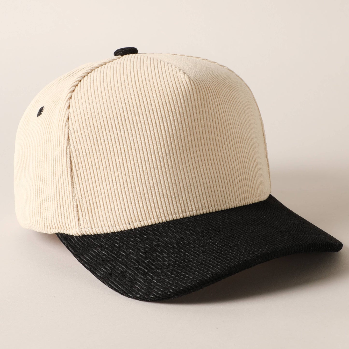 Plain Two Tone Corduroy 5 Panel Trucker Hat: BLACK / ONE SIZE