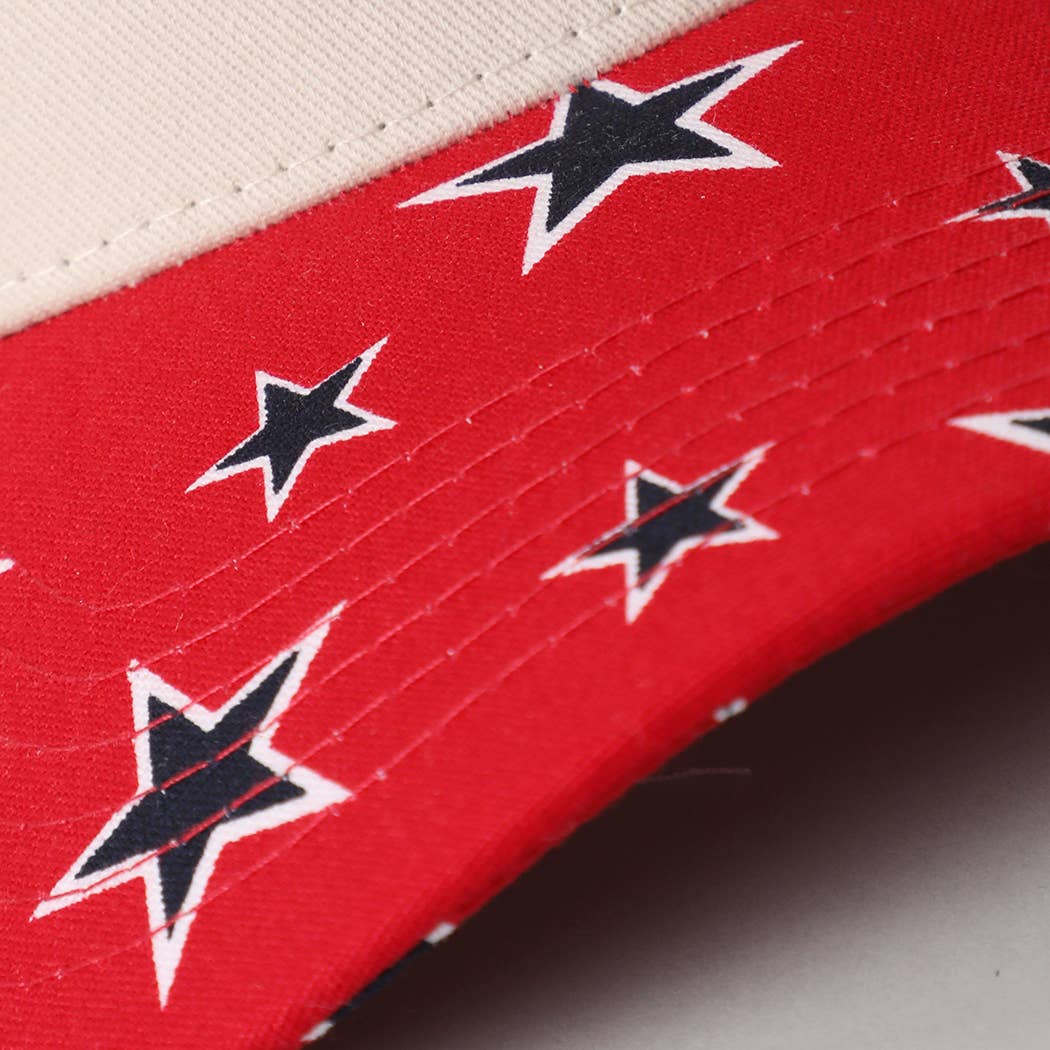 Star Print Brim 5 Panel Trucker Hat: NAVY / ONE SIZE