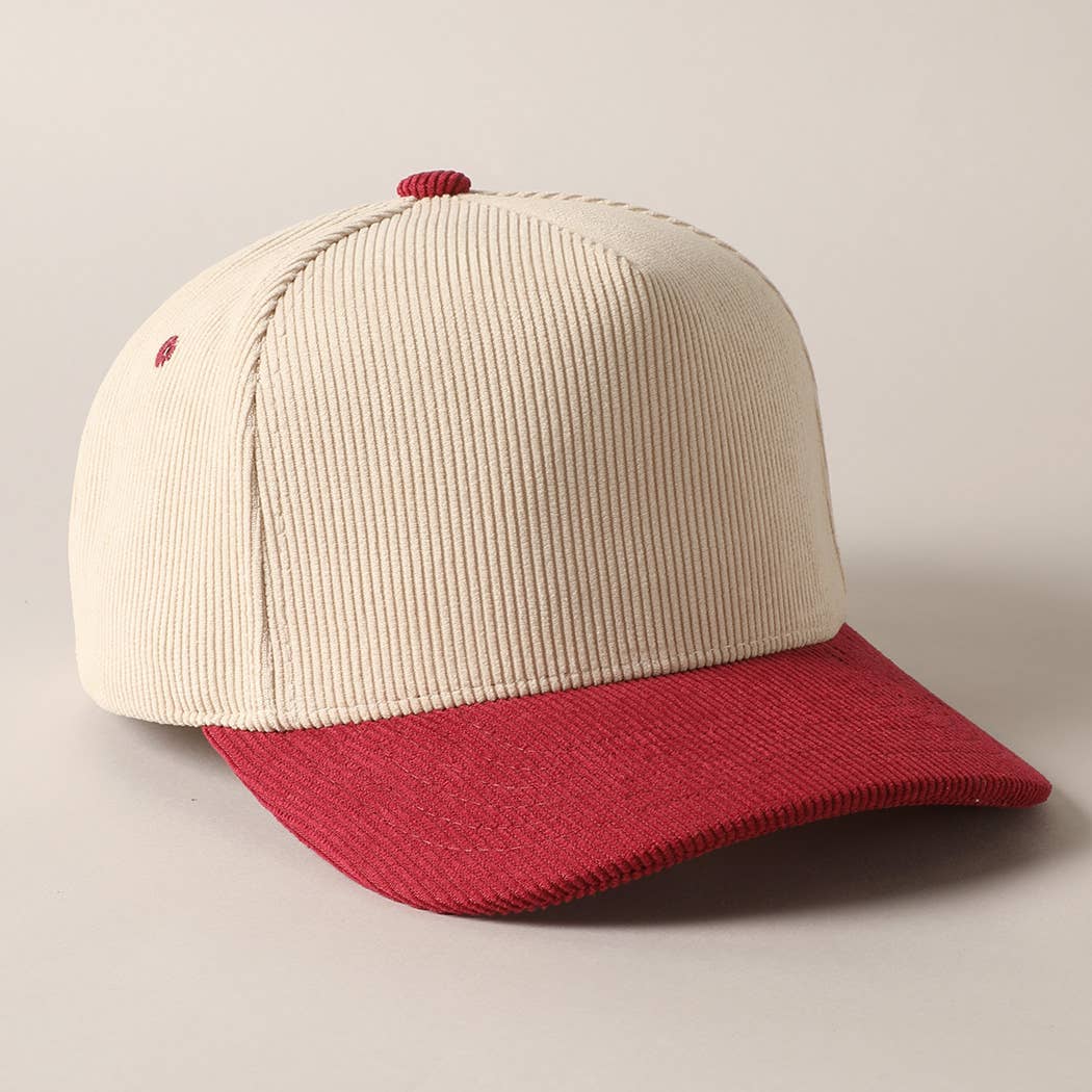 Plain Two Tone Corduroy 5 Panel Trucker Hat: BLACK / ONE SIZE