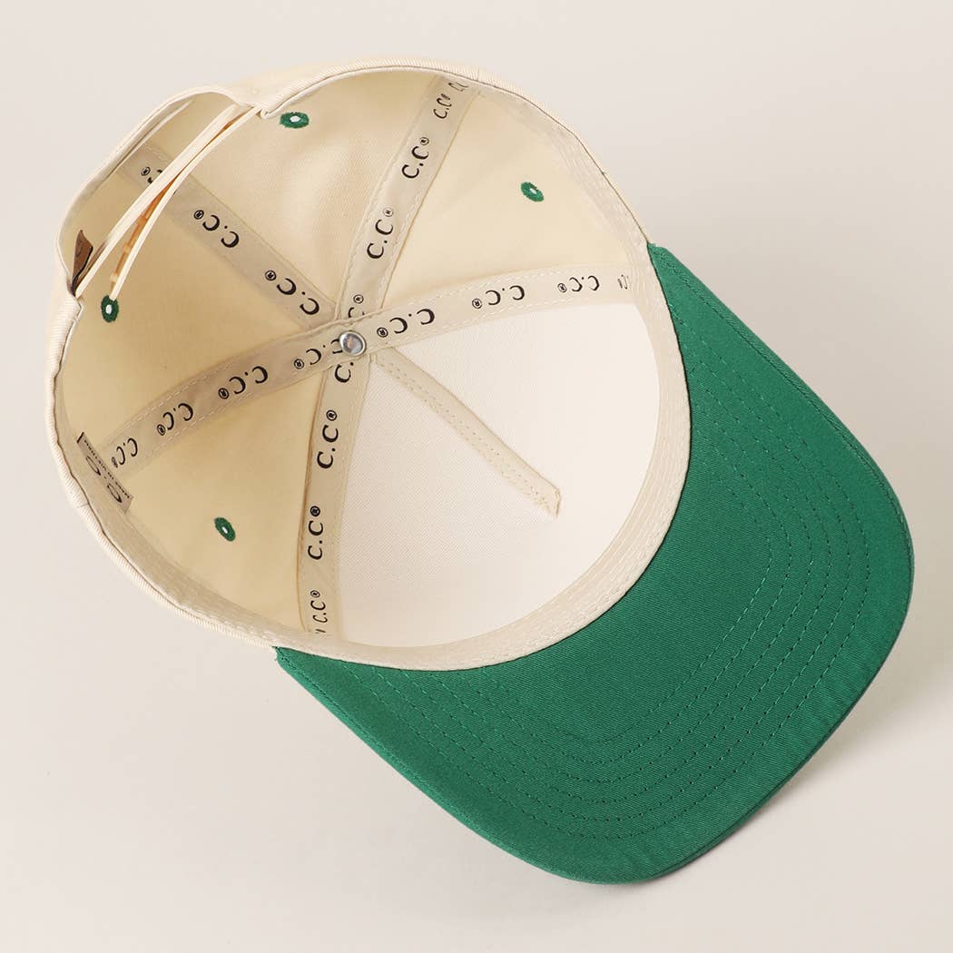 Two Tone Canvas Cotton Two Stripes Trucker Hat : GRN / One Size